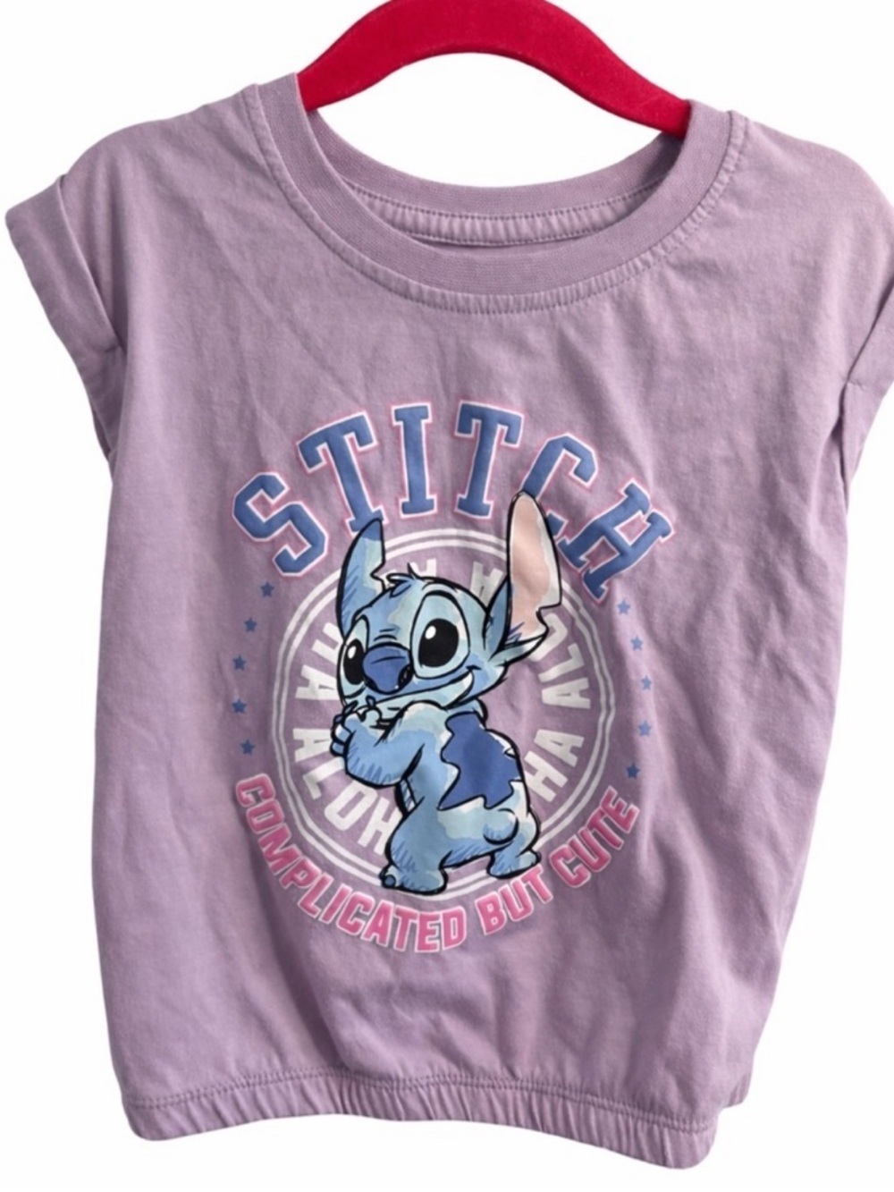 🆓 $0 WITH PURCHASE - DISNEY Stitch Girls Lavender Graphic Tee Casual Top 6Y